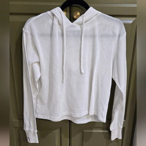 Peach white cotton mesh long sleeve hoodie